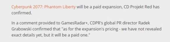 CDPR证实：《2077》“往日之影”扩展包将是付费内容！