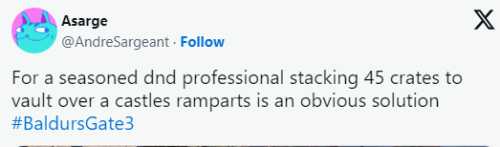 知名DM玩《博德之门3》秀操作:踩45个箱子越过城墙